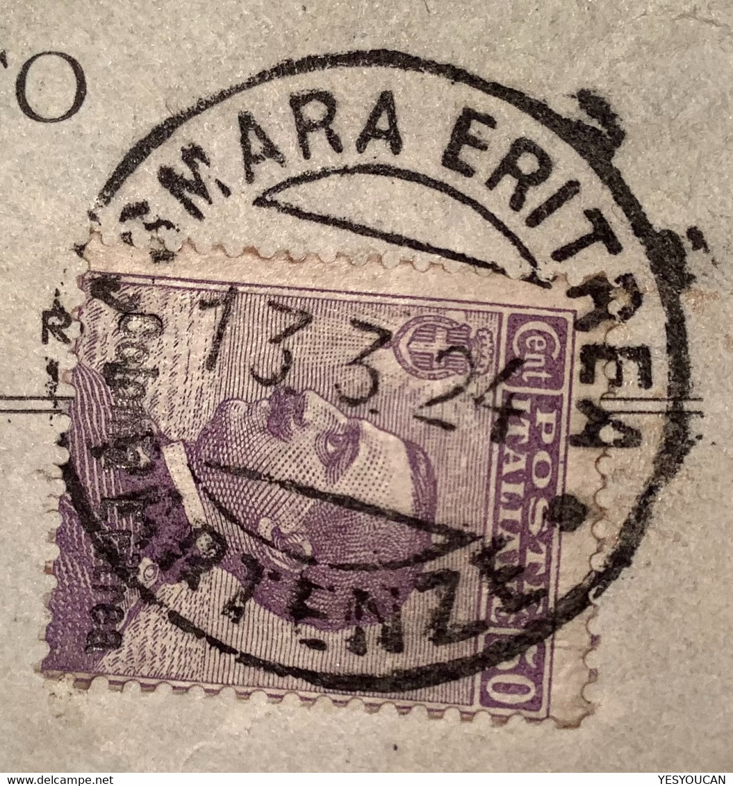 "ASMARA ERITREA 1924"  Sa.39a Michetti 50c Violetto Scuro Cover Banca Coloniale>Sassari (lettera Lettre Erythrée - Eritrea