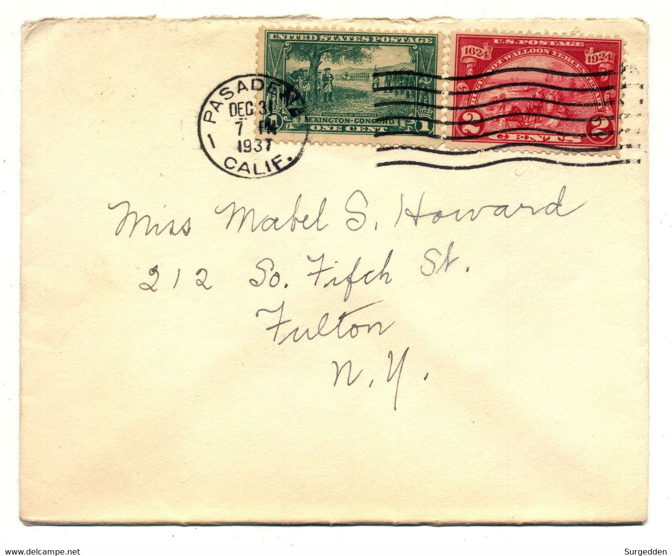 1937 Pasadena, CA, Michel-Nr. 291, 293 O - Nach Fulton, New York - 1921-40