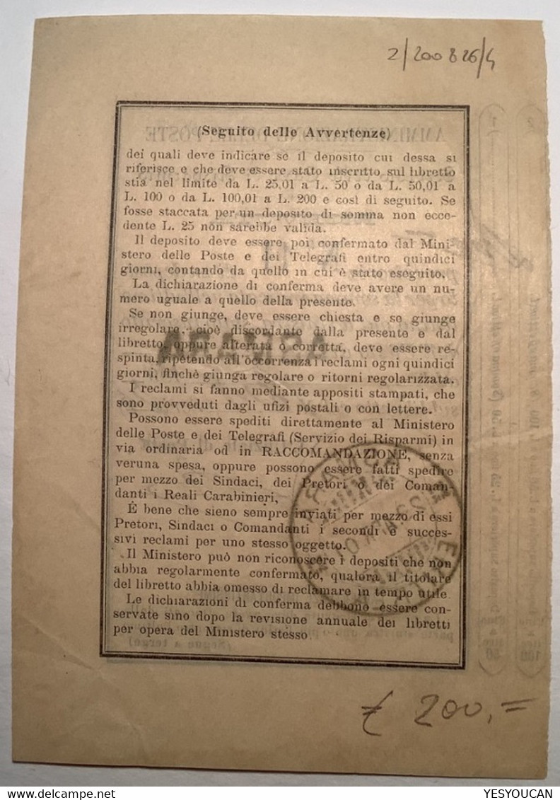 "ASMARA ERITREA 1901" CASSE DI RISPARMIO LIBRETTO POSTALE RICEVUTA (lettera Cover Postal Bank Money Saving Receipt - Eritrea