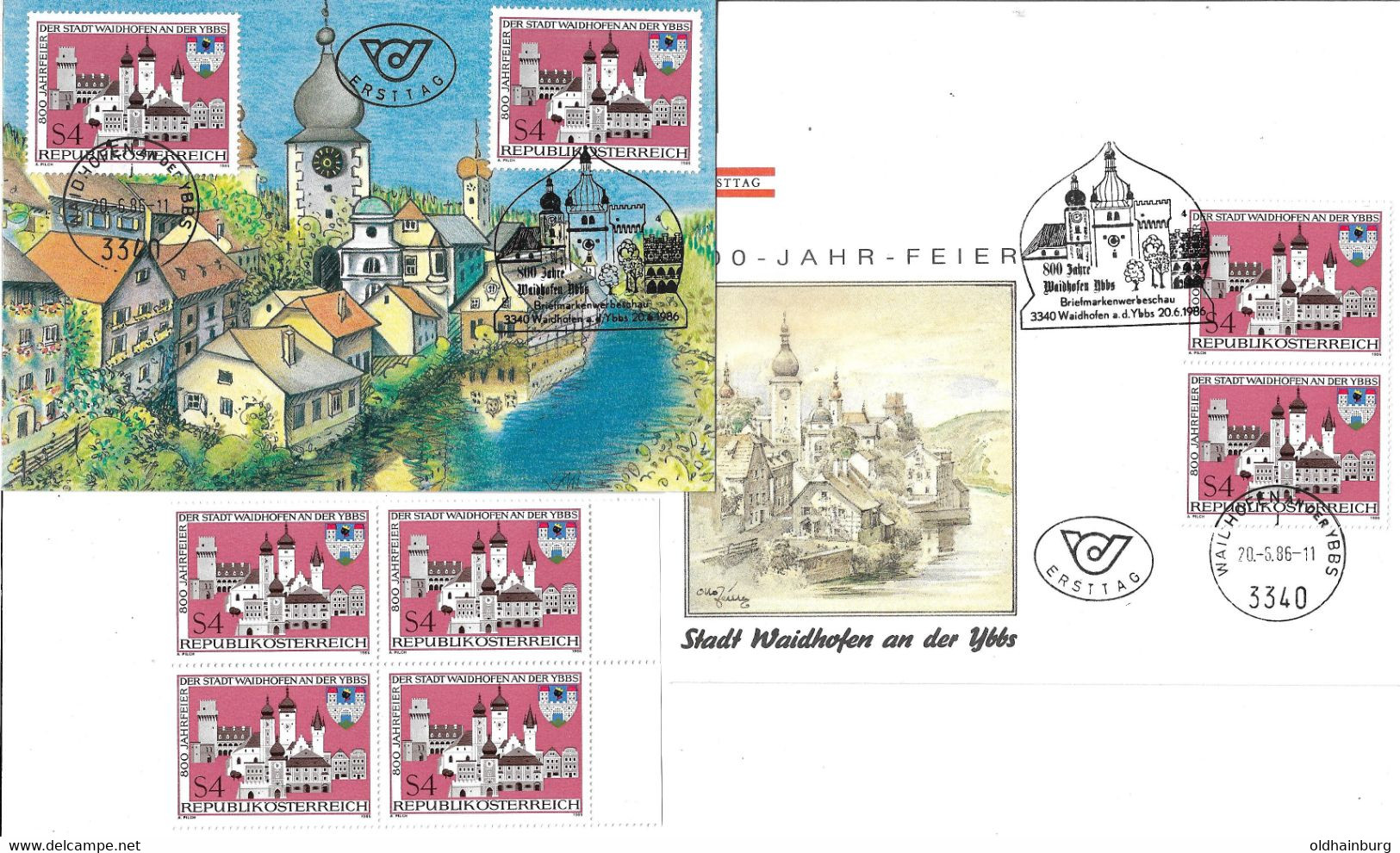 4107i: Österreich 1986, Heimatsammler 3340 Waidhofen An Der Ybbs, Kombi- FDC Plus Maximumkarte Plus Viererblock ** - Waidhofen An Der Ybbs