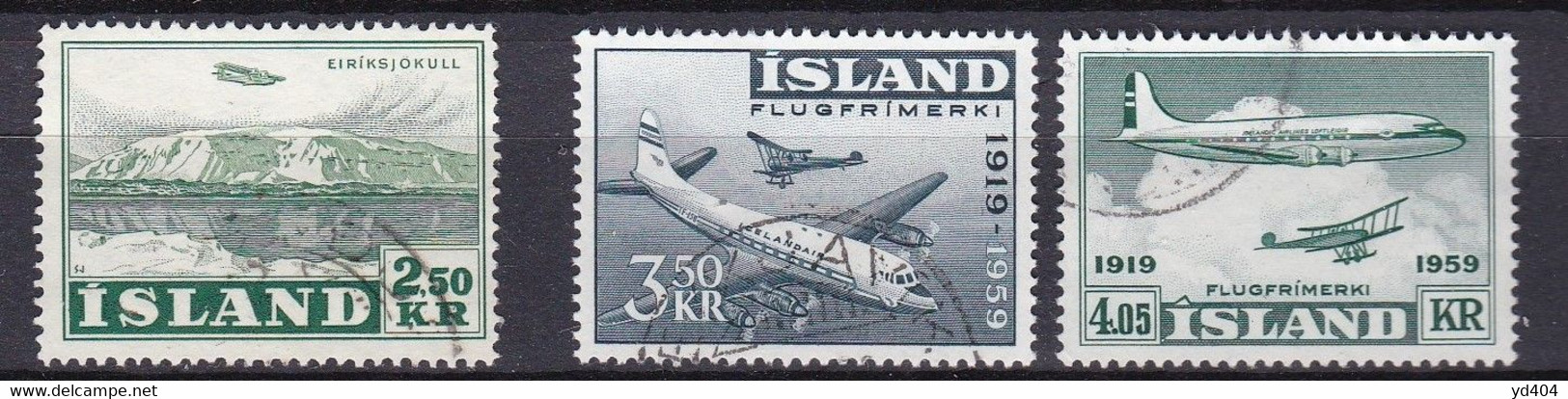 IS343 – ISLANDE – ICELAND – 1952-59 – ICELANDIC AVIATION – Y&T # 28-30/1 USED 4 € - Luchtpost