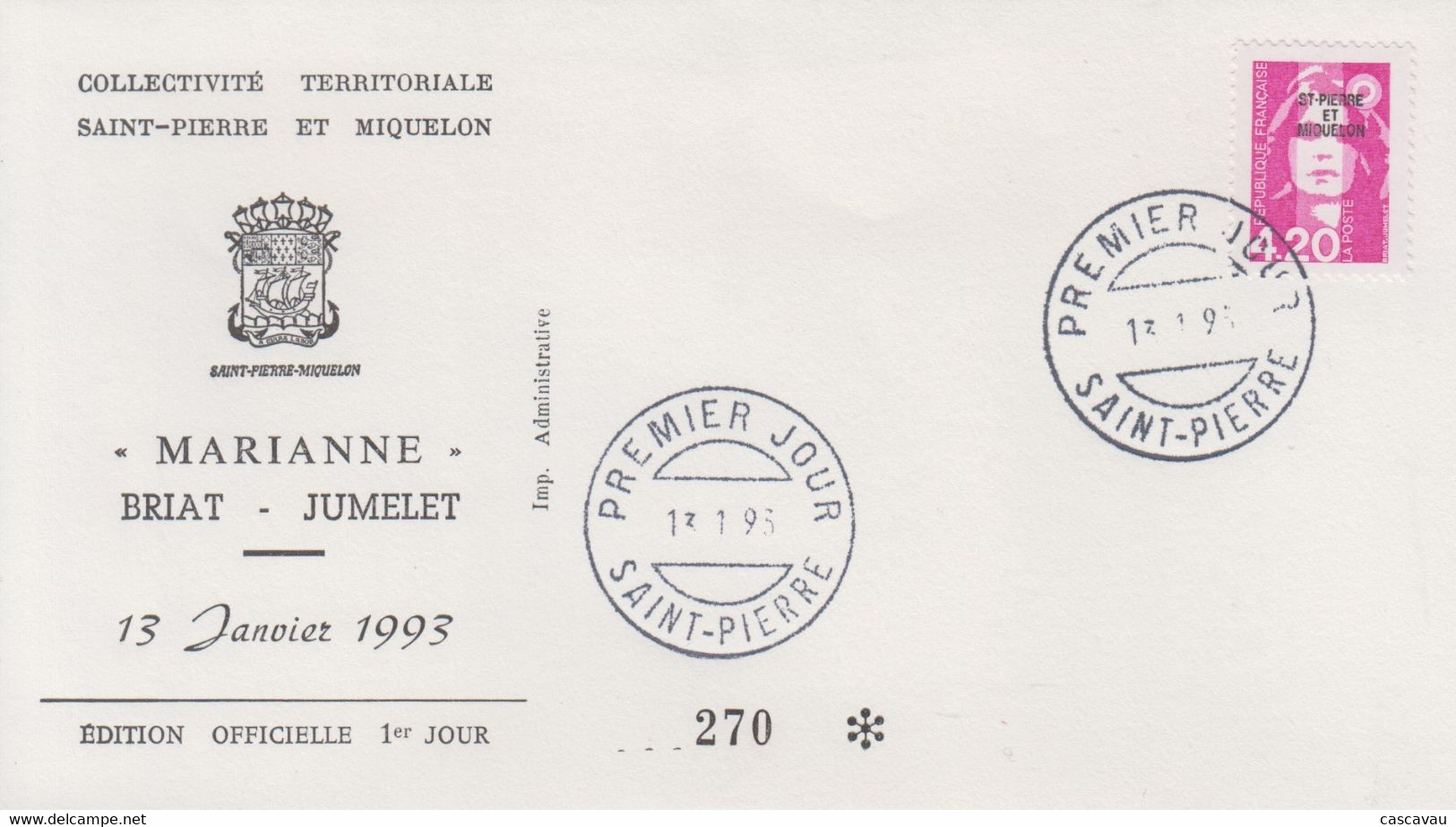 Enveloppe  FDC  1er  JOUR    SAINT  PIERRE  Et  MIQUELON    MARIANNE  De  BRIAT - JUMELET   1994 - FDC