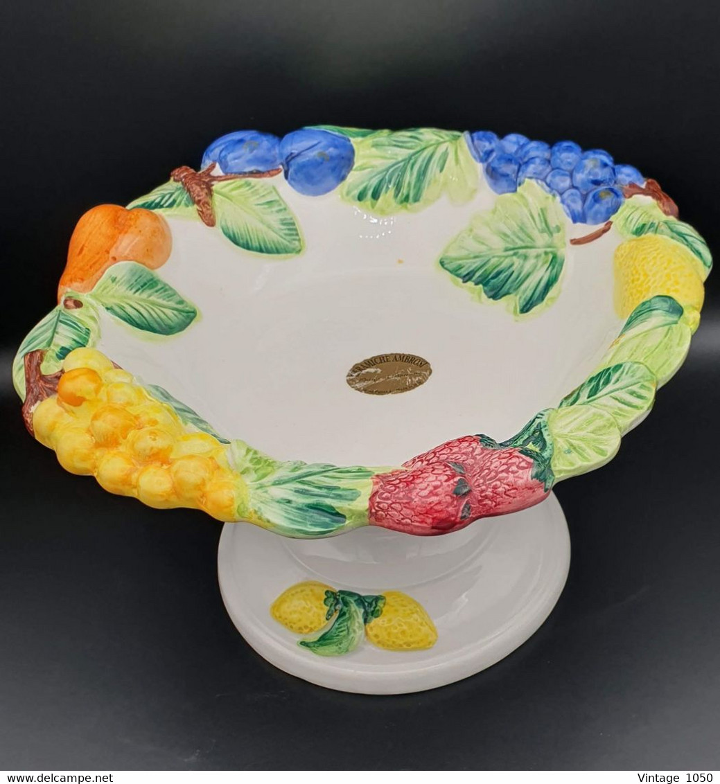 ✅➡️Compotier Plat AMBROSI BASSANO 1980 Barbotine Fruits Diam 27cm Made In Italy #210706 - Bassano (ITA)