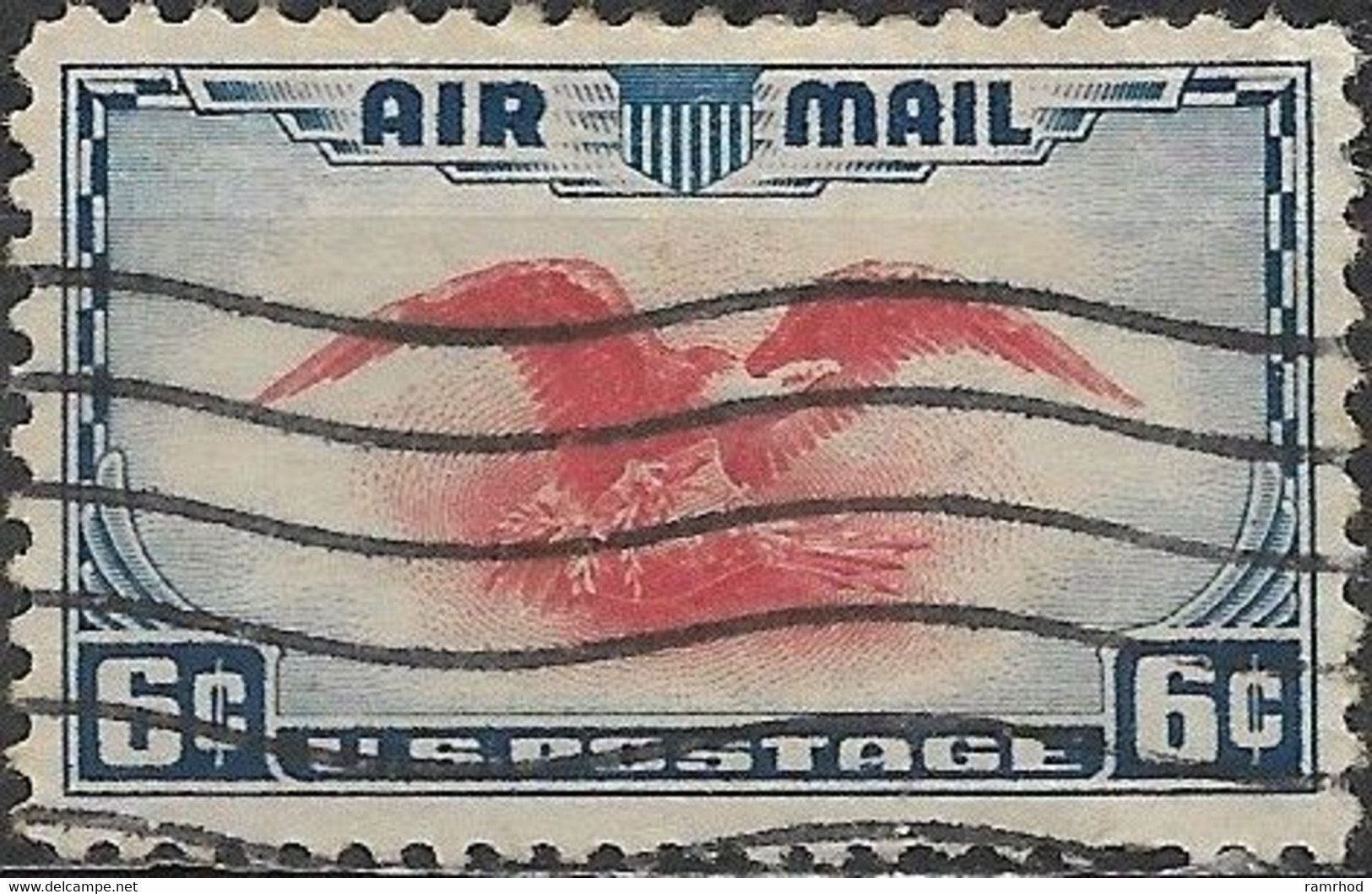 USA 1938 Air. American Bald Eagle And Shield - 6c. - Red And Blue FU - 1a. 1918-1940 Oblitérés