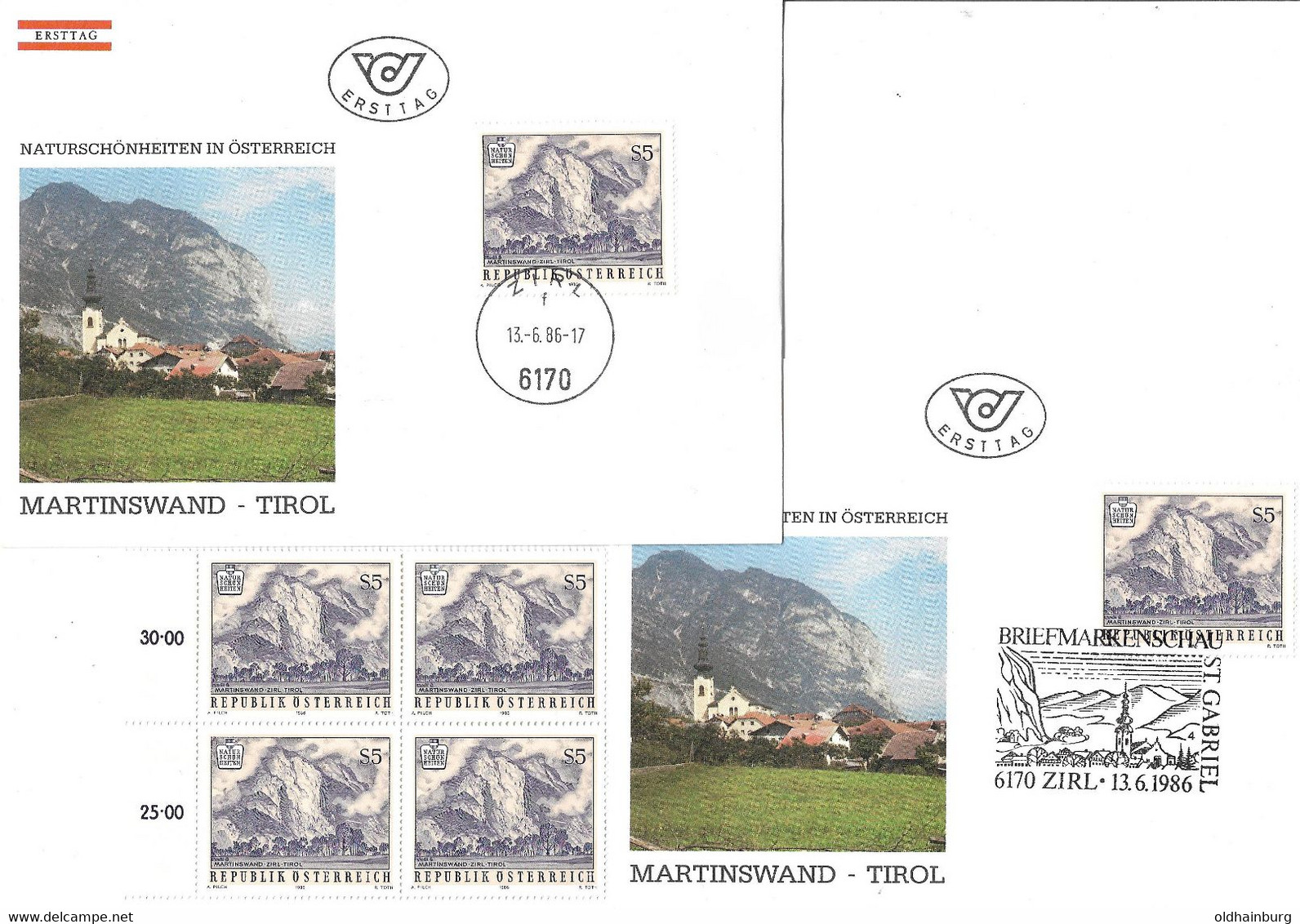 4107a: Österreich 1986, Heimatsammler Martinswand Bei Zirl, OT- Und St. Gabrielstempel, Plus Viererblock - Zirl