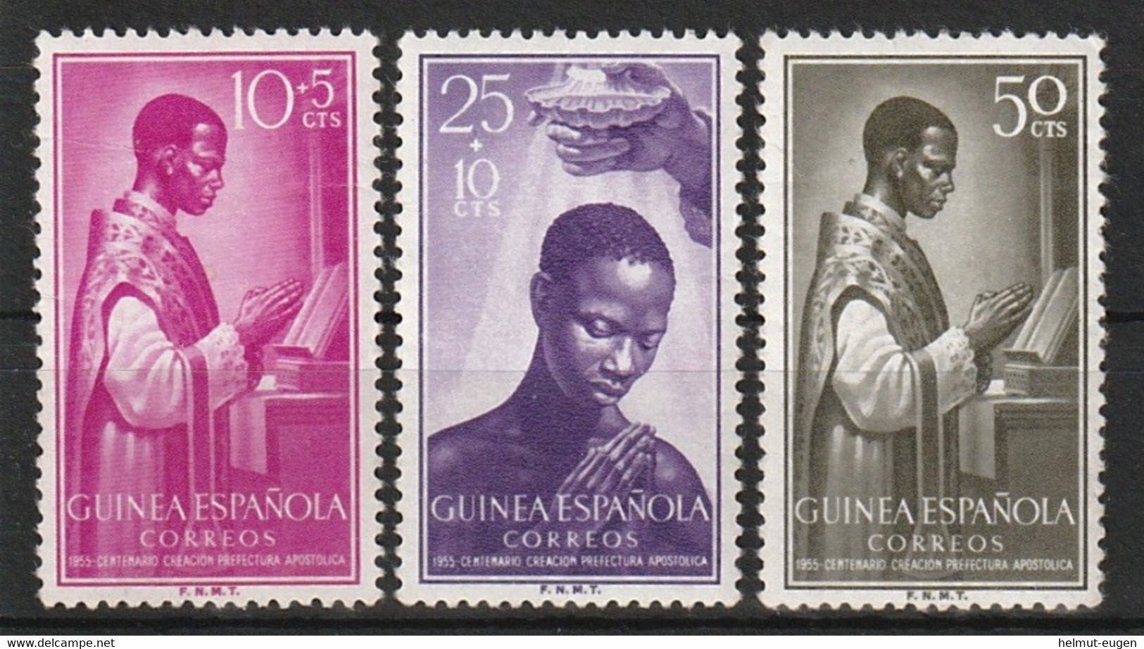 MiNr. 309 - 311 Spanische Besitzungen Im Golf Von Guinea 1955, 1. 6. 100 Jahre Apostolische Präfektur Von Fernando Póo. - Guinea Española