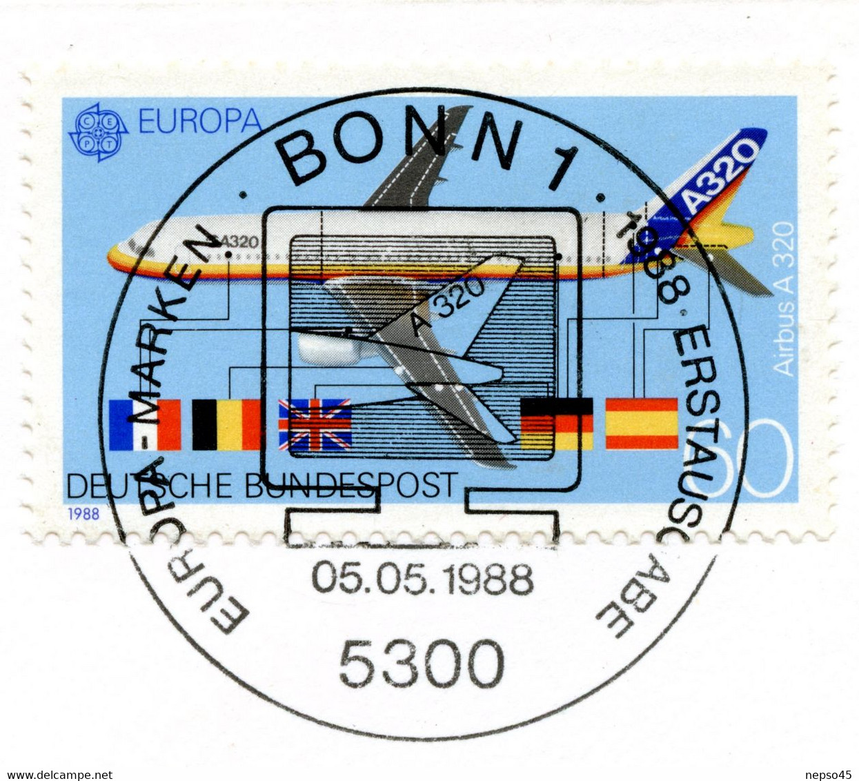 Enveloppe Thème Aviation.Airbus A320 First Day Cover N° 4048.Europa-Marken.Bonn 1.1988-erstausgabe.05 05 1988. - Artículos De Papelería