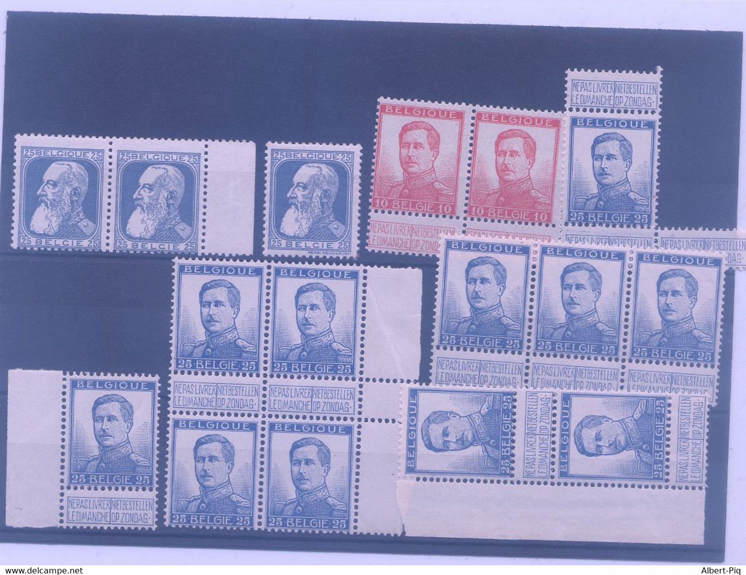 Belgique Lot De Timbres Et Blocs Divers De Feuilles Albert 1°,  Neufs **, à étudier, TTB/sup - 1915-1920 Albert I