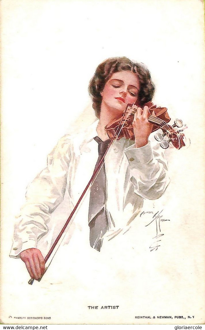 Ab6723 - VINTAGE POSTCARD - Glamour Ladies  ARTIST SIGNED Harrison Fisher VIOLIN - Fisher, Harrison