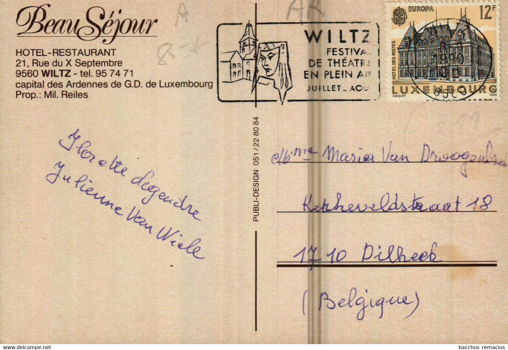 WILTZ  Hotel-Restaurant BEAU-SÉJOUR,21, Rue De X Septembre Prop. Mil,Reiles - Wiltz