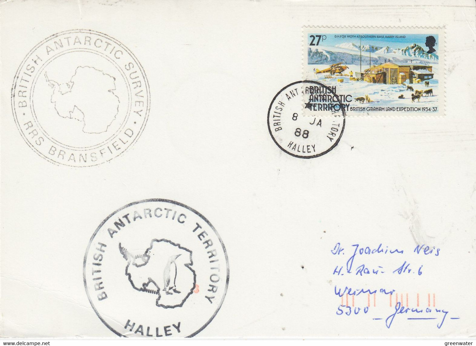 British Antarctic Territory (BAT) Card CaHalley 8 JA 1988 (AT162) - Brieven En Documenten