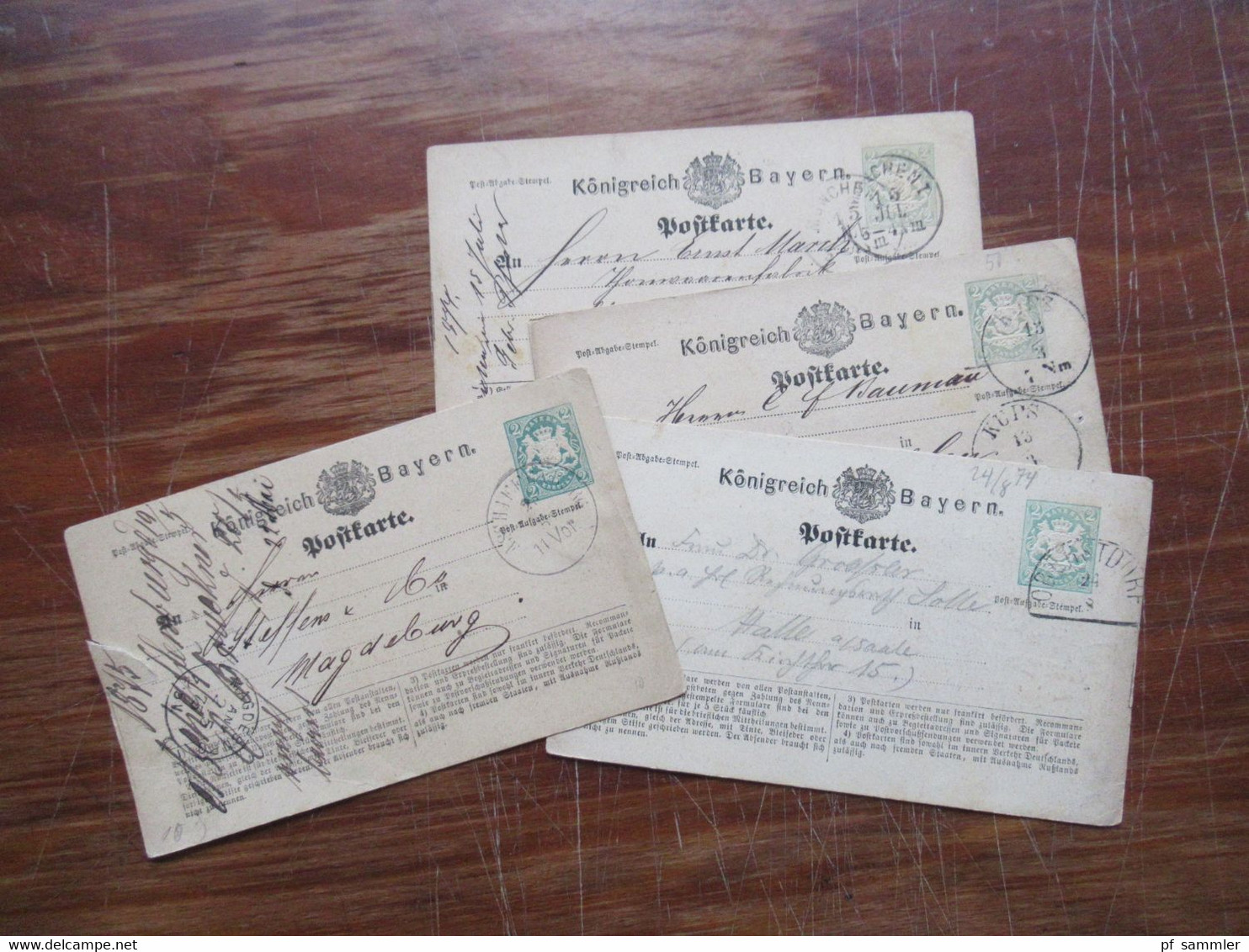 AD Bayern 1874 Ganzsache P1  I (4 Stück) Verschiedene Stempel / Farbnuancen! - Entiers Postaux