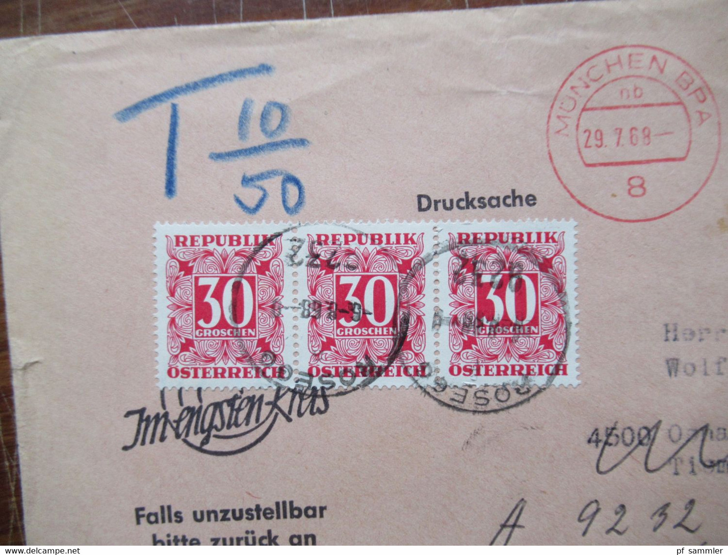 Österreich 1960 - 87 Nachporto Marken / Belege kleines Lot mit 8 Stück interessante Stempel und Vermerke!!