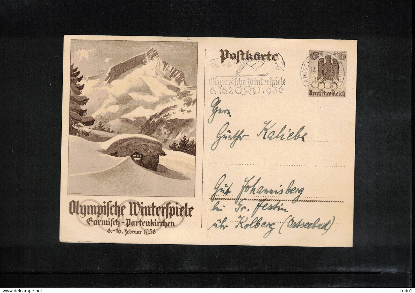 Germany / Deutschland 1936 Olympic Games Garmisch-Partenkirchen - Postal Stationery Postcard - Interesting Postmark - Winter 1936: Garmisch-Partenkirchen