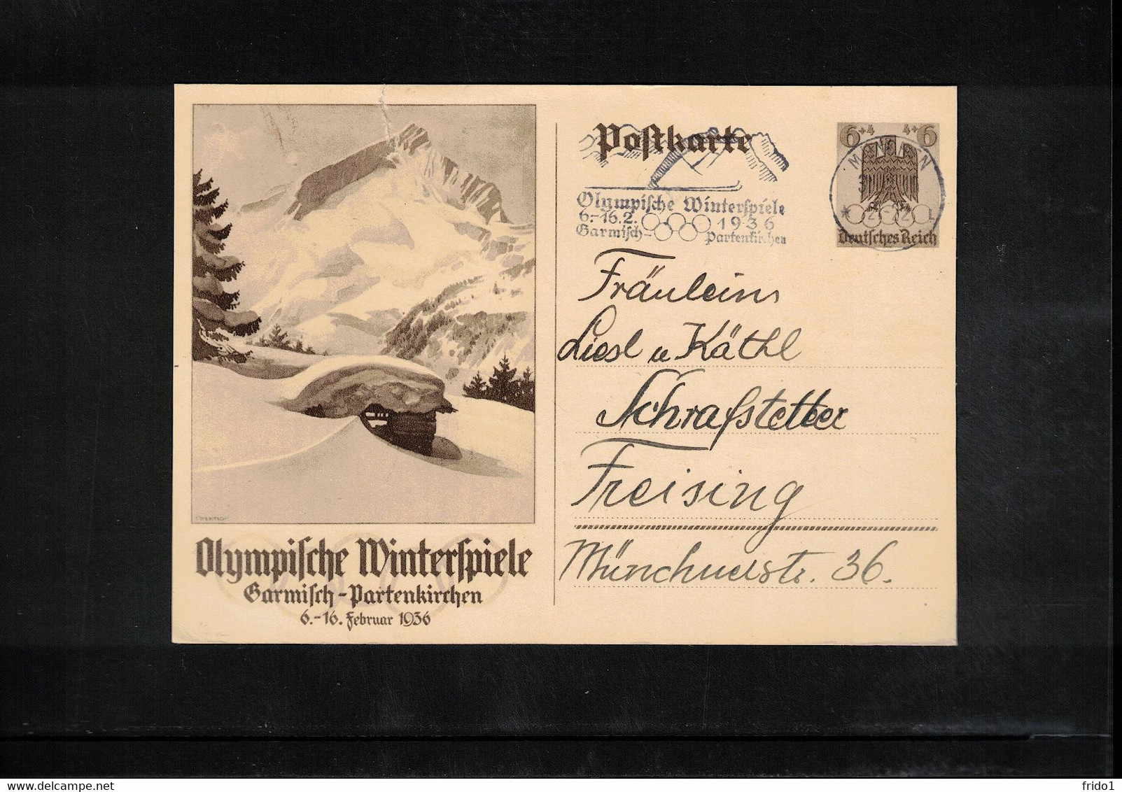 Germany / Deutschland 1935 Olympic Games Garmisch-Partenkirchen - Postal Stationery Postcard - Postmark Muenchen - Hiver 1936: Garmisch-Partenkirchen