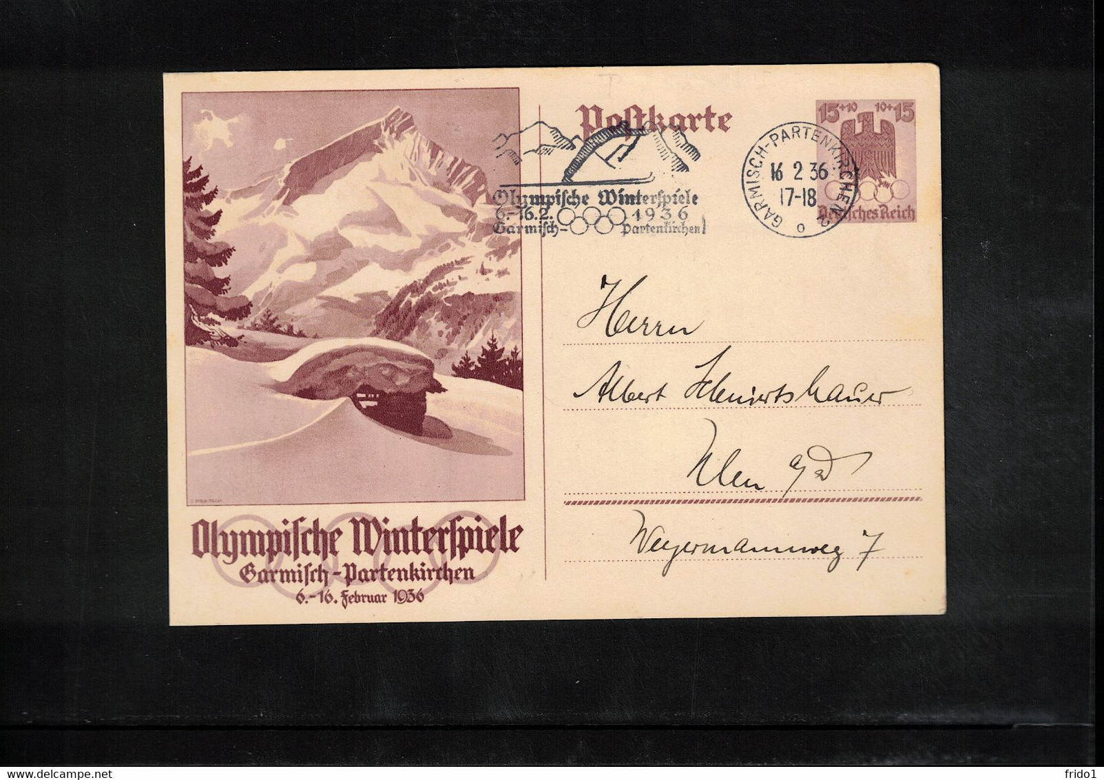 Germany / Deutschland 1936 Olympic Games Garmisch-Partenkirchen - Postal Stationery Postcard - Interesting Postmark - Hiver 1936: Garmisch-Partenkirchen