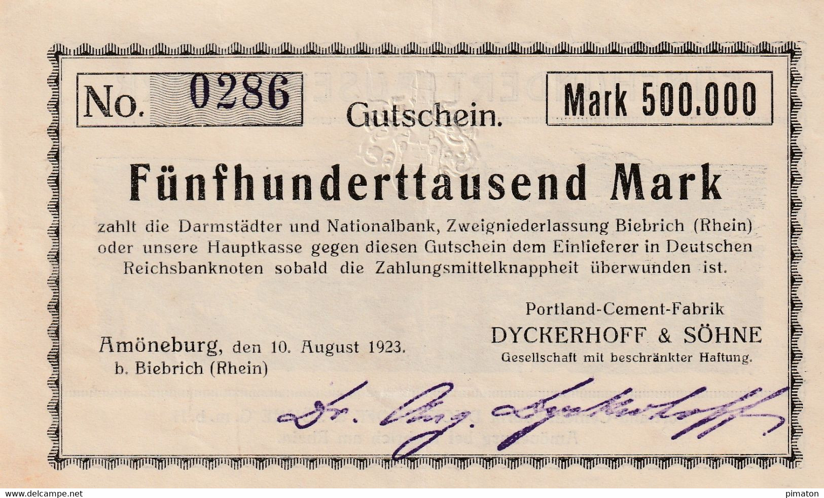 Billet De Nécessité Allemand - 500,000 Mark 1923 - 500.000 Mark