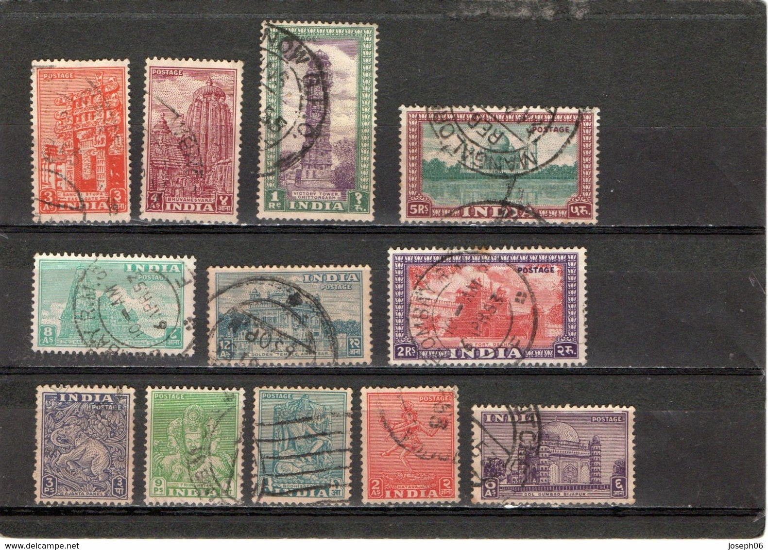 INDE   Dominion  1949  Y.T. N° 7 à 22  Incomplet  Oblitéré - Used Stamps