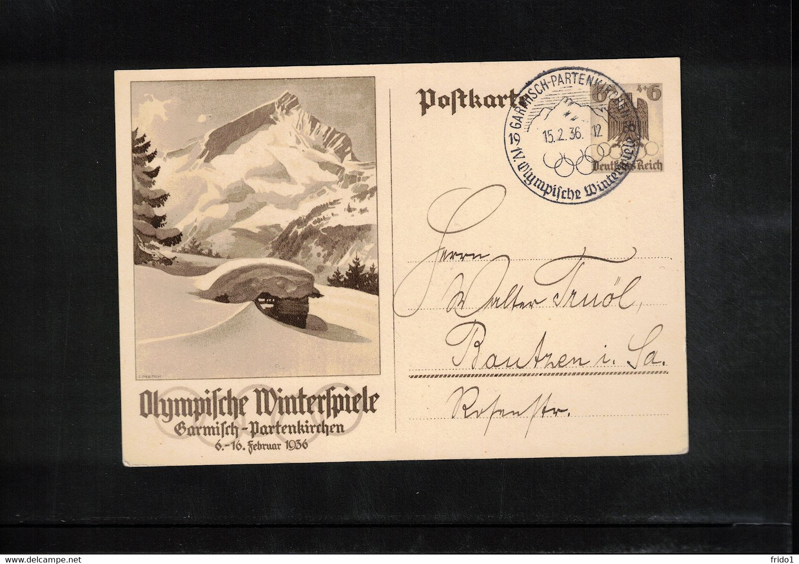 Germany / Deutschland 1936 Olympic Games Garmisch-Partenkirchen - Postal Stationery Postcard - Interesting Postmark - Hiver 1936: Garmisch-Partenkirchen