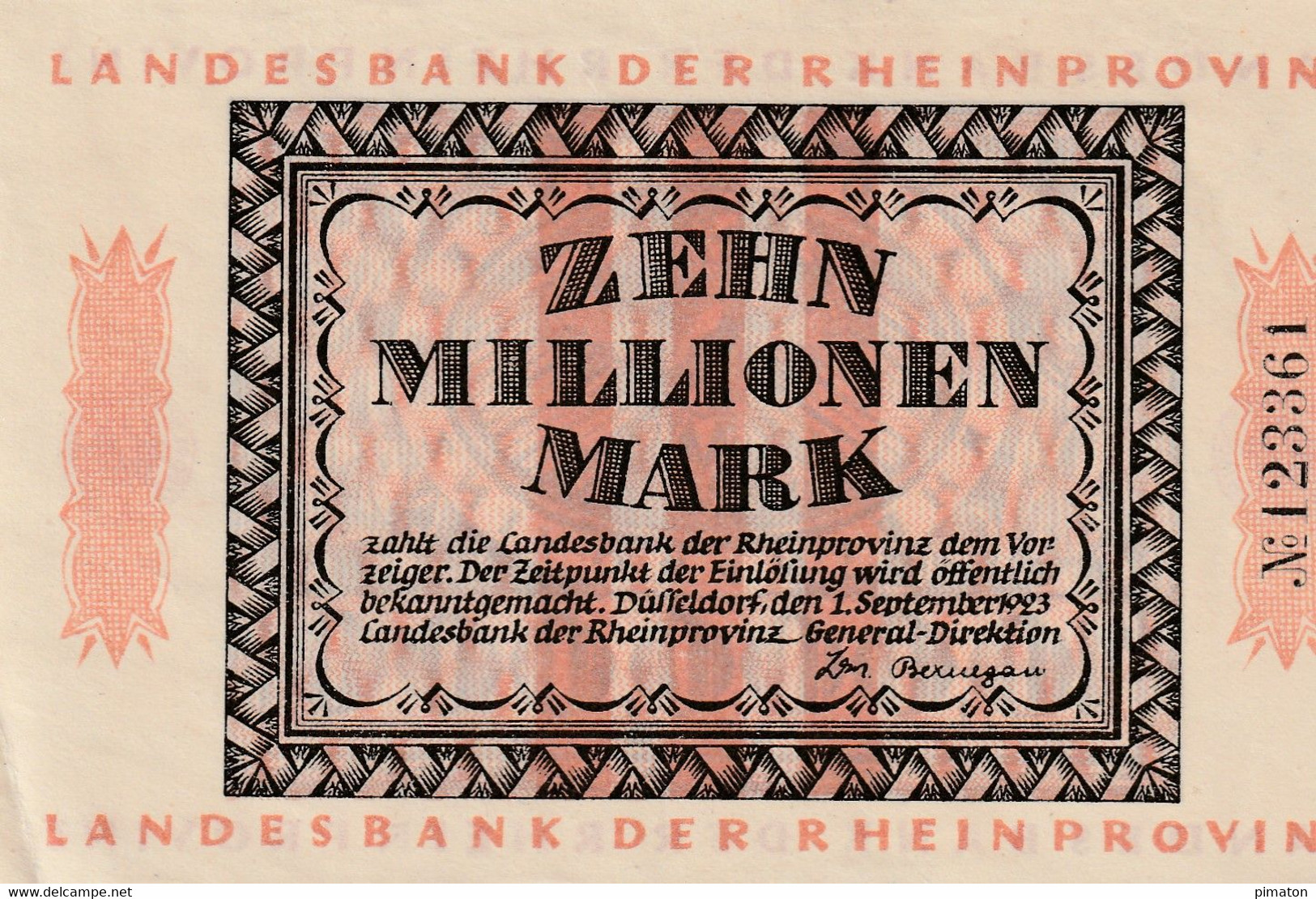 Billet De Nécessité Allemand -10,000000 Mark 1923 RHEIN PROVINZ - 10 Millionen Mark