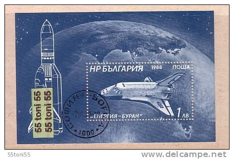 1988 Space - Buran S/S- (perf.) – Used/oblitere (O)   BULGARIA / Bulgarie - Gebraucht