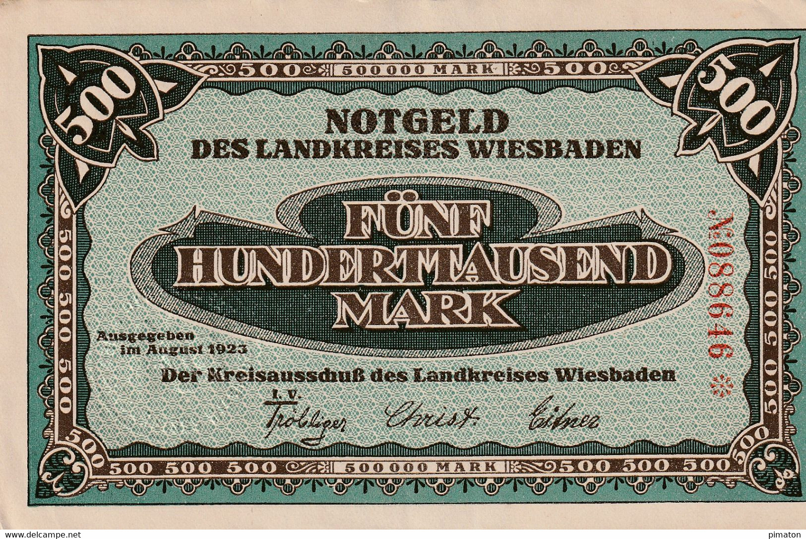 Billet De Nécessité Allemand -500 Mark 1923  Wiesbaden - 500 Mark