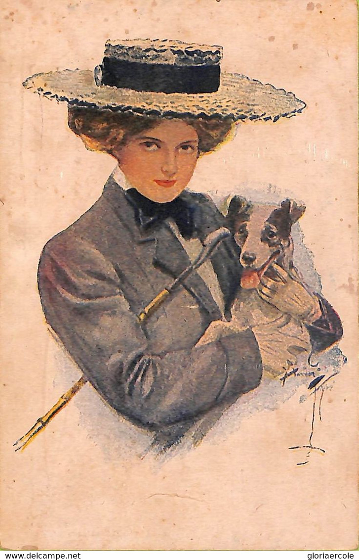 Ab6712 - VINTAGE POSTCARD - Glamour Ladies Donnine  ARTIST SIGNED Fisher DOG - Fisher, Harrison