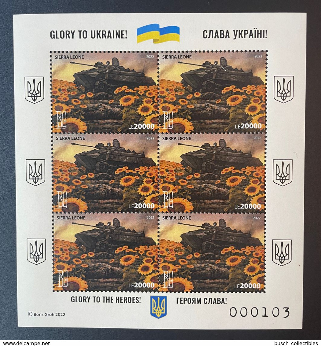 Sierra Leone 2022 Mi. ? PERF Ukraine War Russian Invasion Sunflowers Tank Char Boris Groh Sheetlet - Ukraine