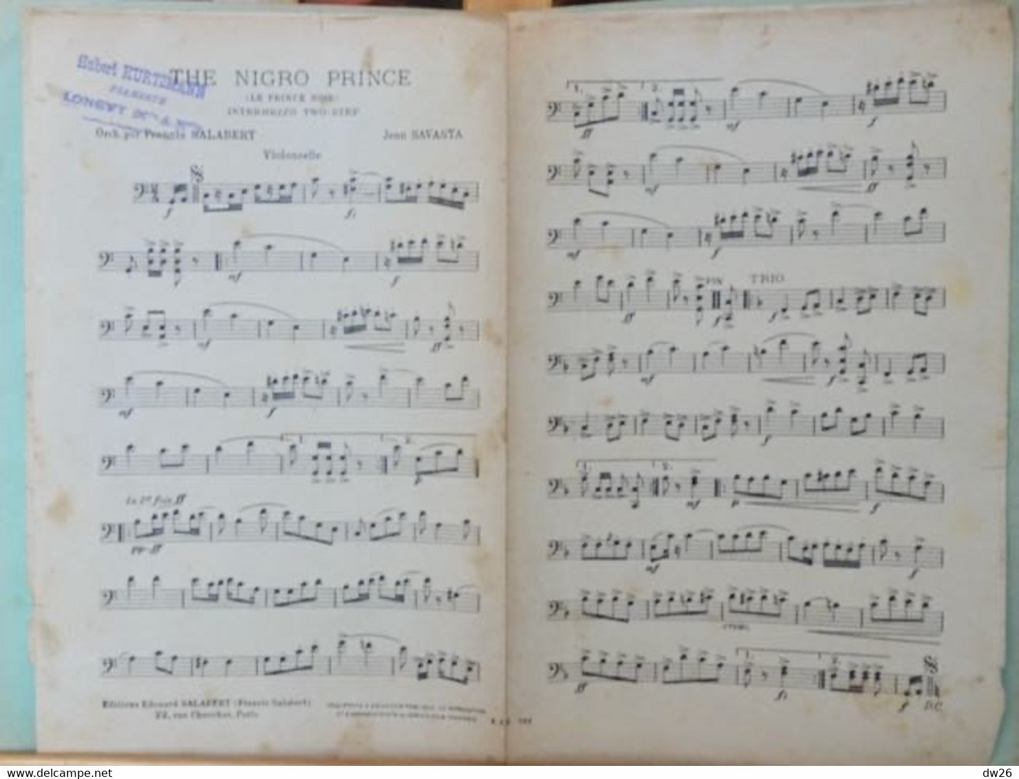 Partition: The Nigro Prince (Le Prince Noir) Intermezzo Two-Step - Francis Salabert N° 293 (piano, Violon, Violoncelle) - Partituren