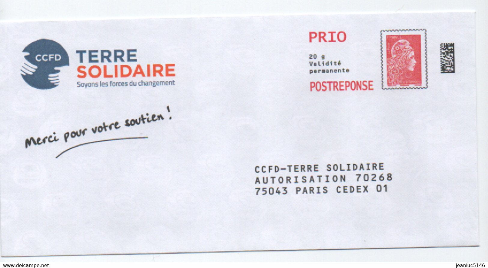 Prêt-à-poster. Enveloppe Prio Postréponse Marianne  L'engagée (. CCFD-Terre Solitaire. Lot 204633. - PAP: Antwort/Marianne L'Engagée