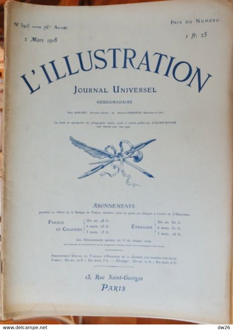 Revue L'Illustration (Journal Universel Hebdomadaire) N° 3913 Du 2 Mars 1918 - Dessins De La Guerre - 1900 - 1949