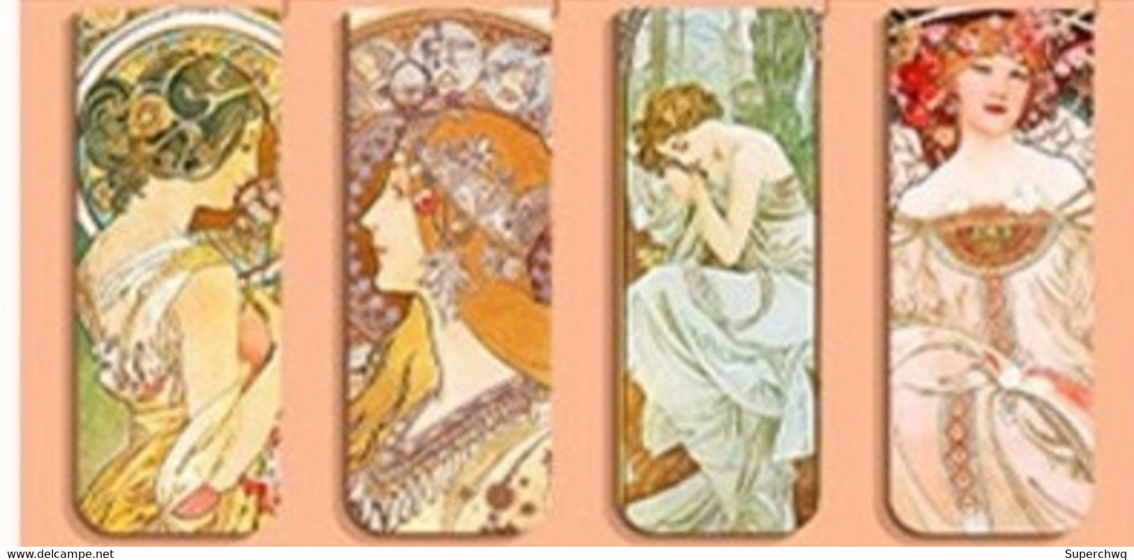 China Magnet Bookmark，Alphonse Maria Mucha Painting，4 Bookmarks - Marque-Pages