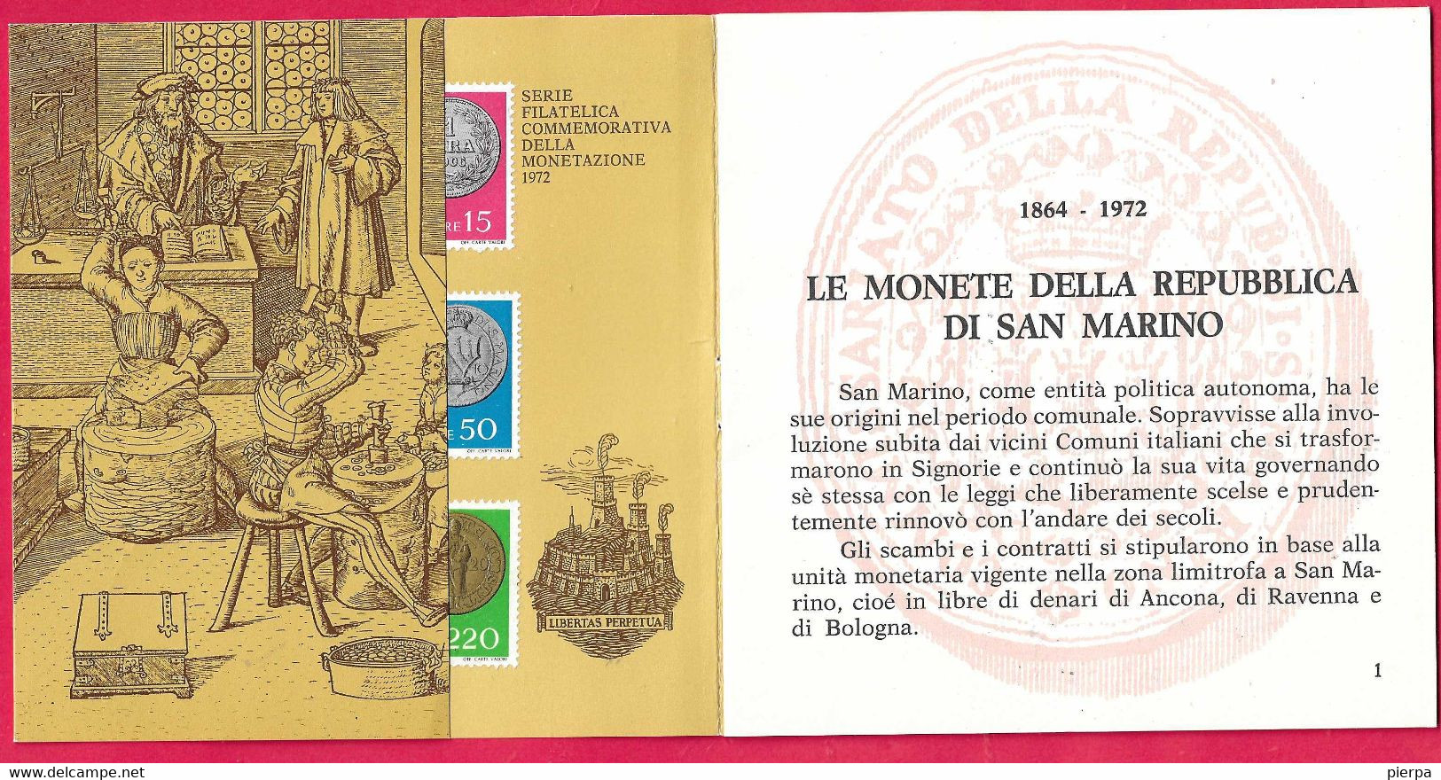 SAN MARINO - SERIE MONETE *15.12.1972*  SU OPUSCOLO ILLUSTRATIVO STORIA MONETAZIONE -PAG.14 - Variétés Et Curiosités