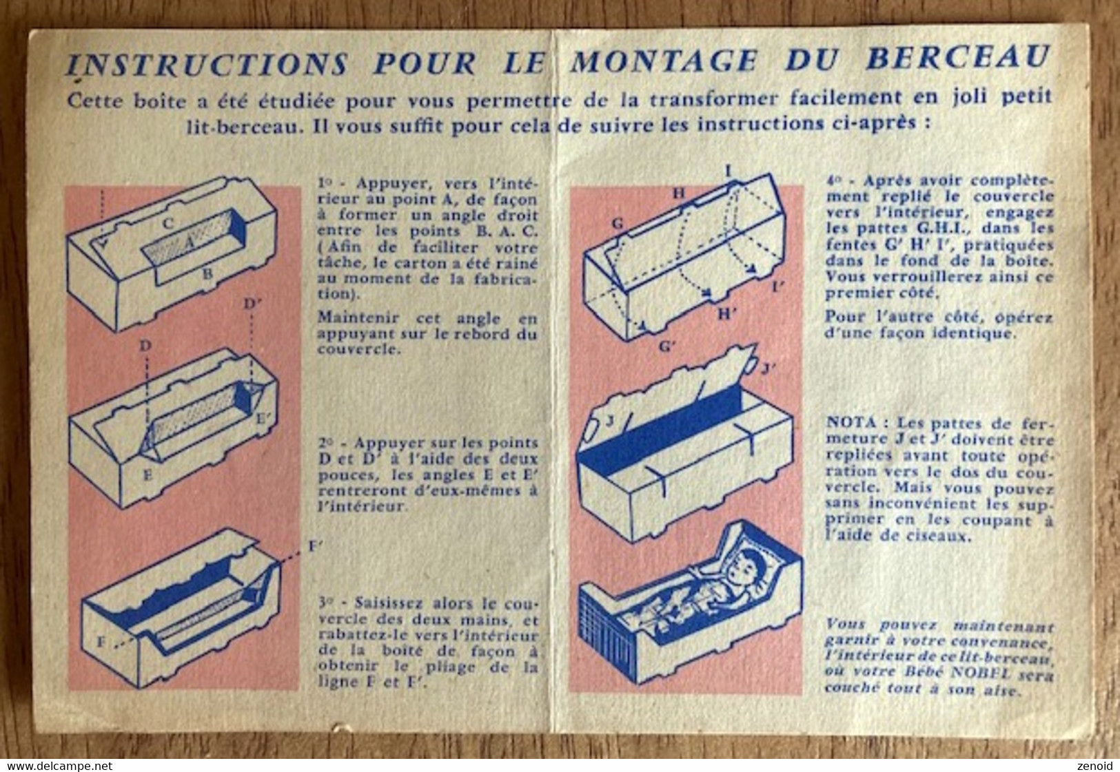 Mode D'emploi Carte "Boîte Berceau - Bébé Nobel" - Années 50 - Material Und Zubehör
