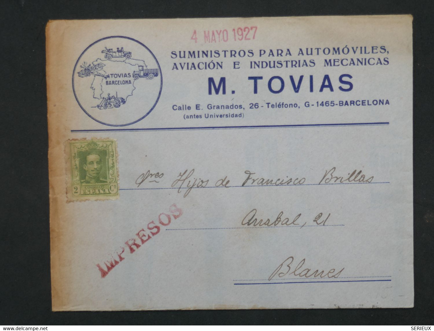 BI 11  ESPANA BELLE LETTRE PRIVEE  1927    BARCELONA A BLANES  FRANCIA  +++AFFRANCH. INTERESSANT + - Covers & Documents