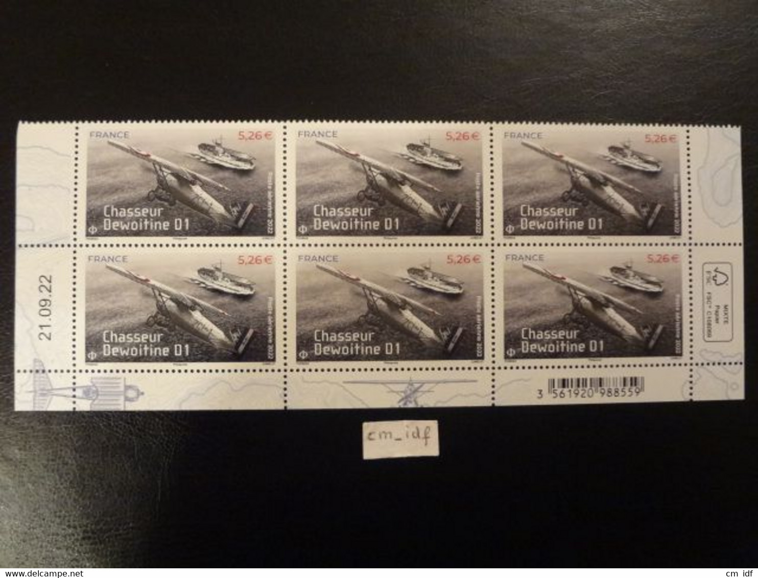 FRANCE 2022 5,26 POSTE AÉRIENNE PA 92 " CHASSEUR DEWOITINE D1  " COIN DATÉ DE 6 TIMBRES DATE 21.09.22 AVIONS NEUF** - Airmail