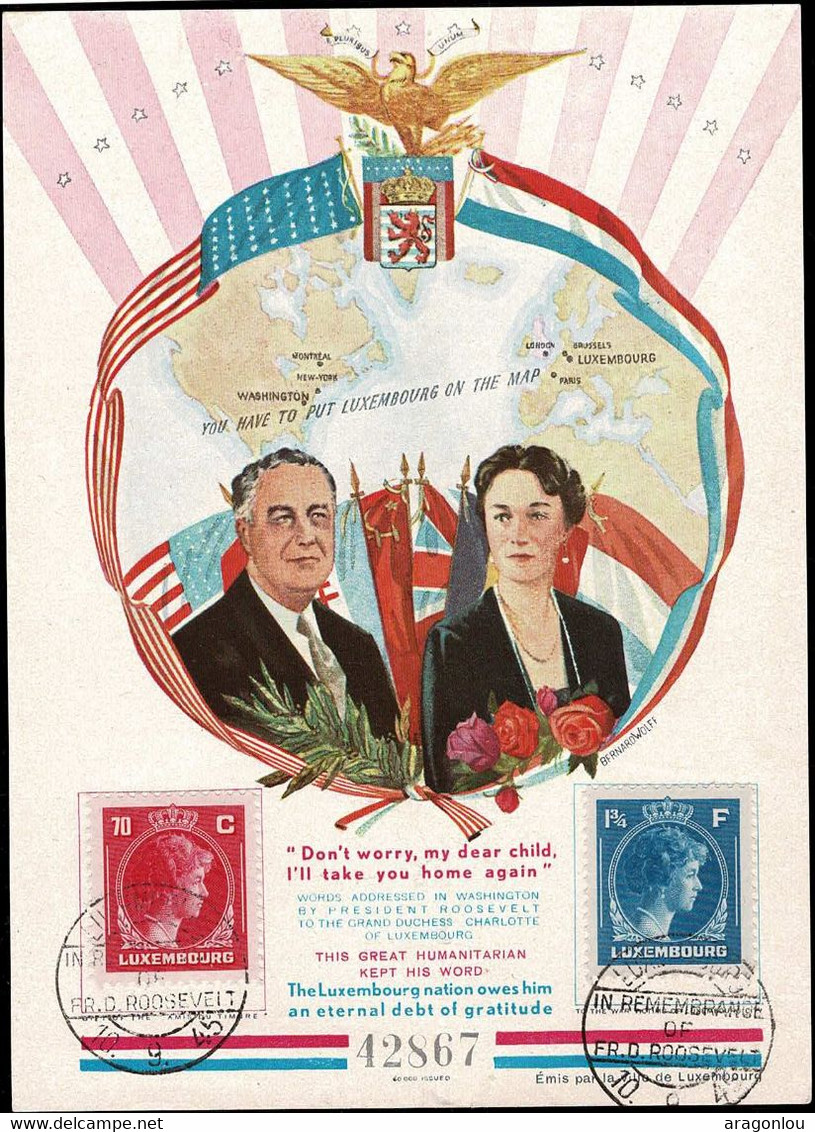 Luxembourg, Luxemburg 1945 Bloc Grande Duchesse Charlotte & Président Roosevelt - Occupation