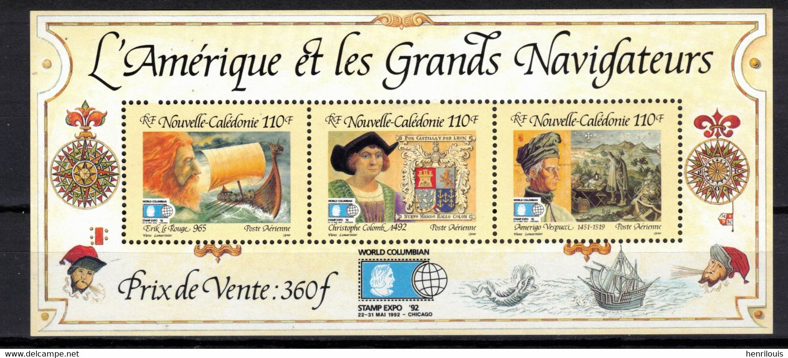 NOUVELLE CALEDONIE   Timbres Neufs ** De 1992   ( Ref 2553 B )  Grandes Découvertes - Hojas Y Bloques