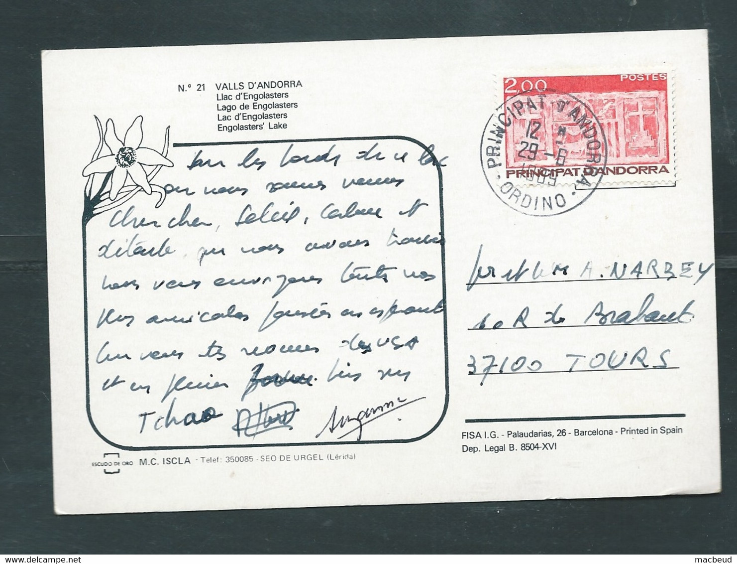 Cpsm Gf -  Carte Envoi De Andorre    En 1989  Affranchie Pour La France   Maca 3789 - Lettres & Documents