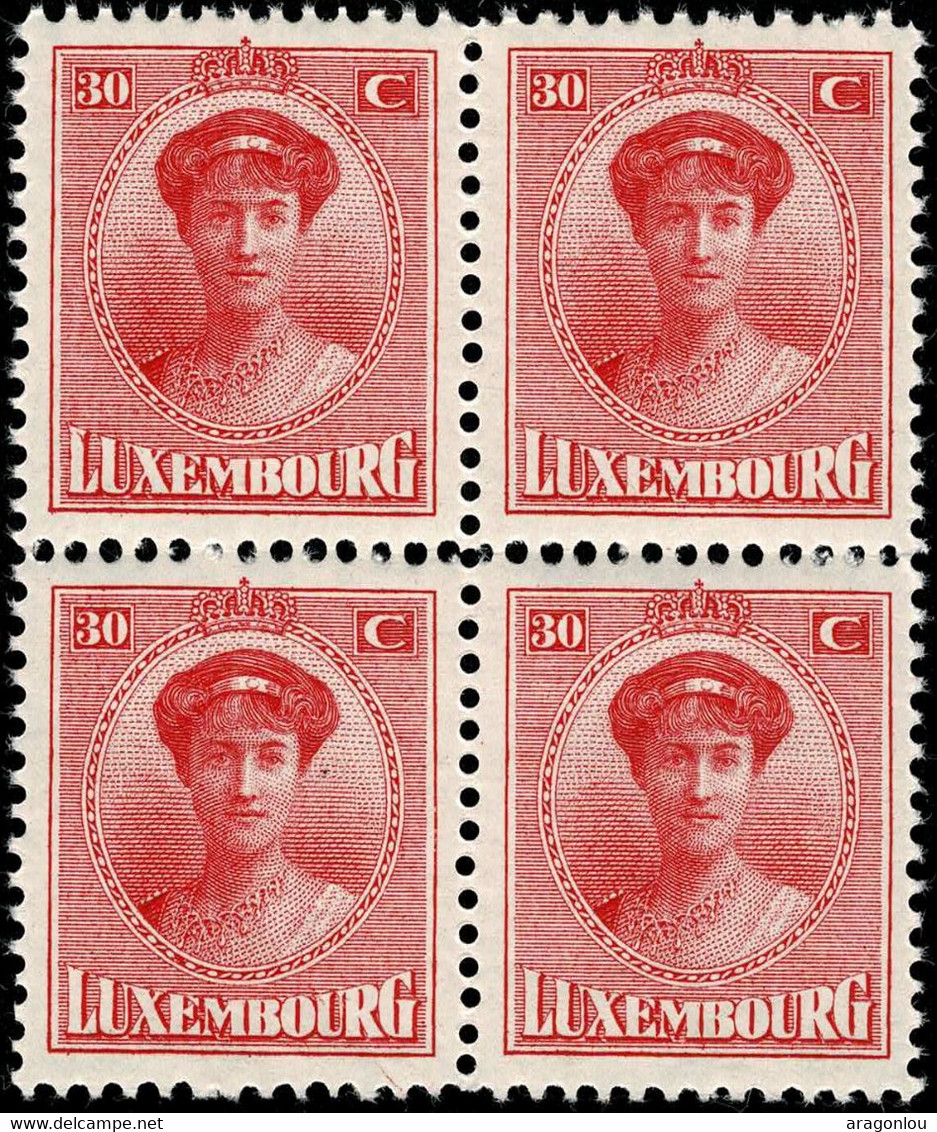 Luxembourg, Luxemburg 1921 Grande Duchesse Charlotte Bloc 4x 30c. Neuf MNH** - 1921-27 Charlotte Voorzijde