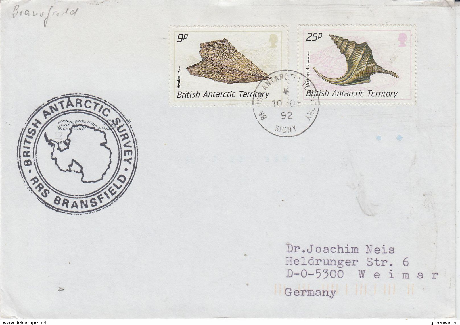 British Antarctic Territory (BAT) Ca RRS Bransfield  Cover  Ca Signy 10 DE 1992 (AT177) - Covers & Documents