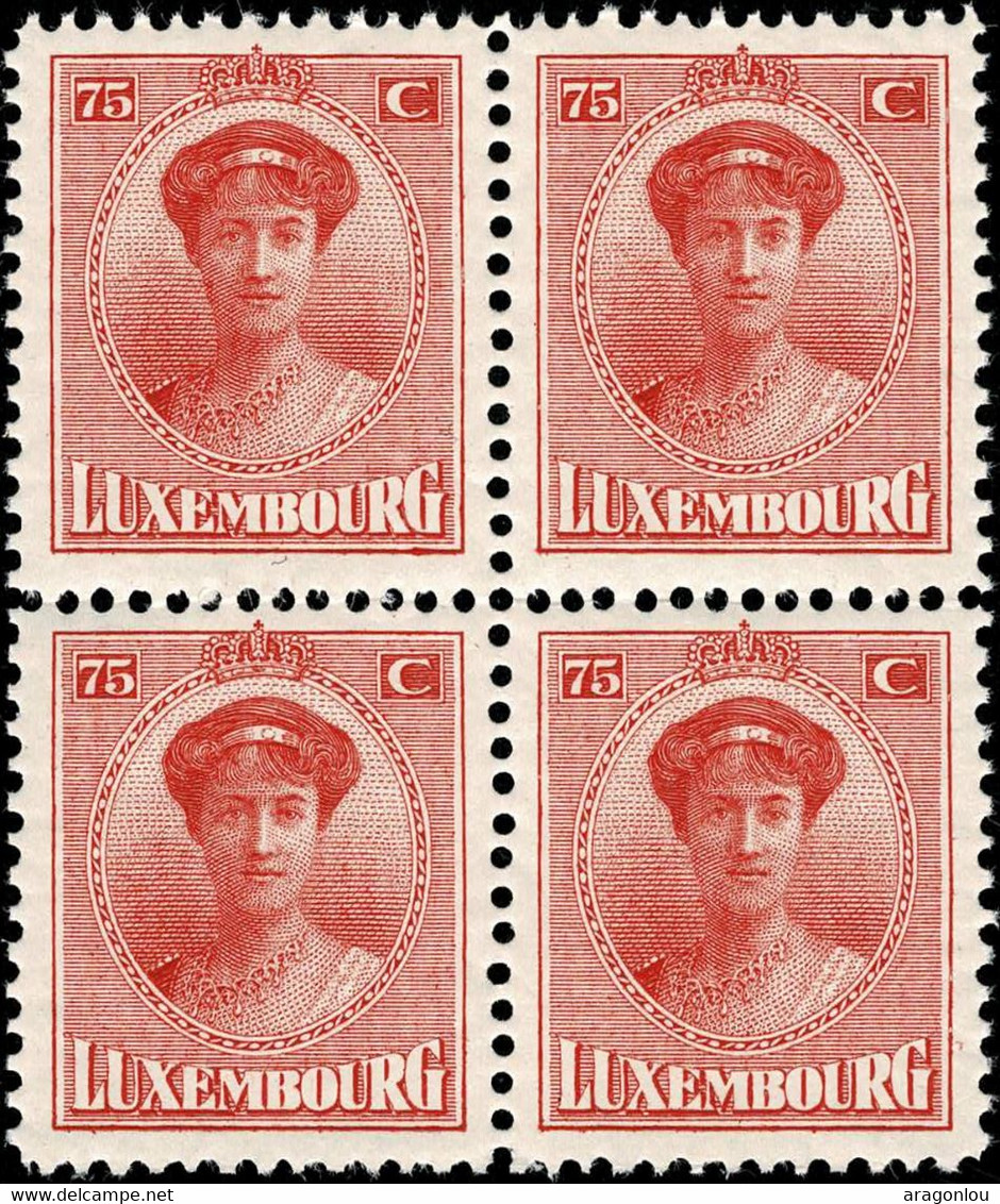 Luxembourg, Luxemburg 1921 Grande Duchesse Charlotte Bloc 4x 75c. Neuf MNH** - 1921-27 Charlotte De Face