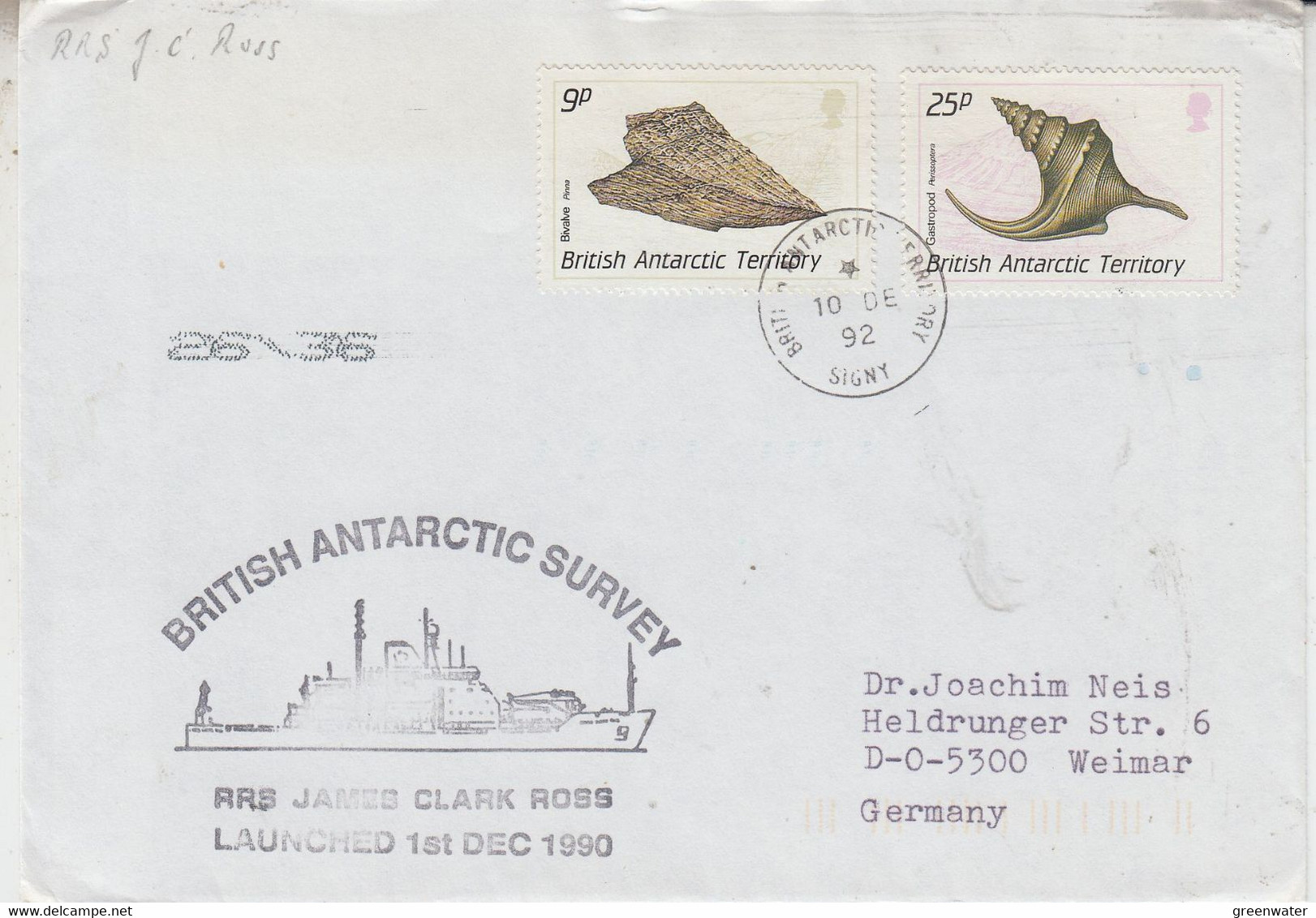 British Antarctic Territory (BAT) Ca RRS James Clarck Ross  Cover  Ca Signy 10 DE 1992 (AT178) - Covers & Documents