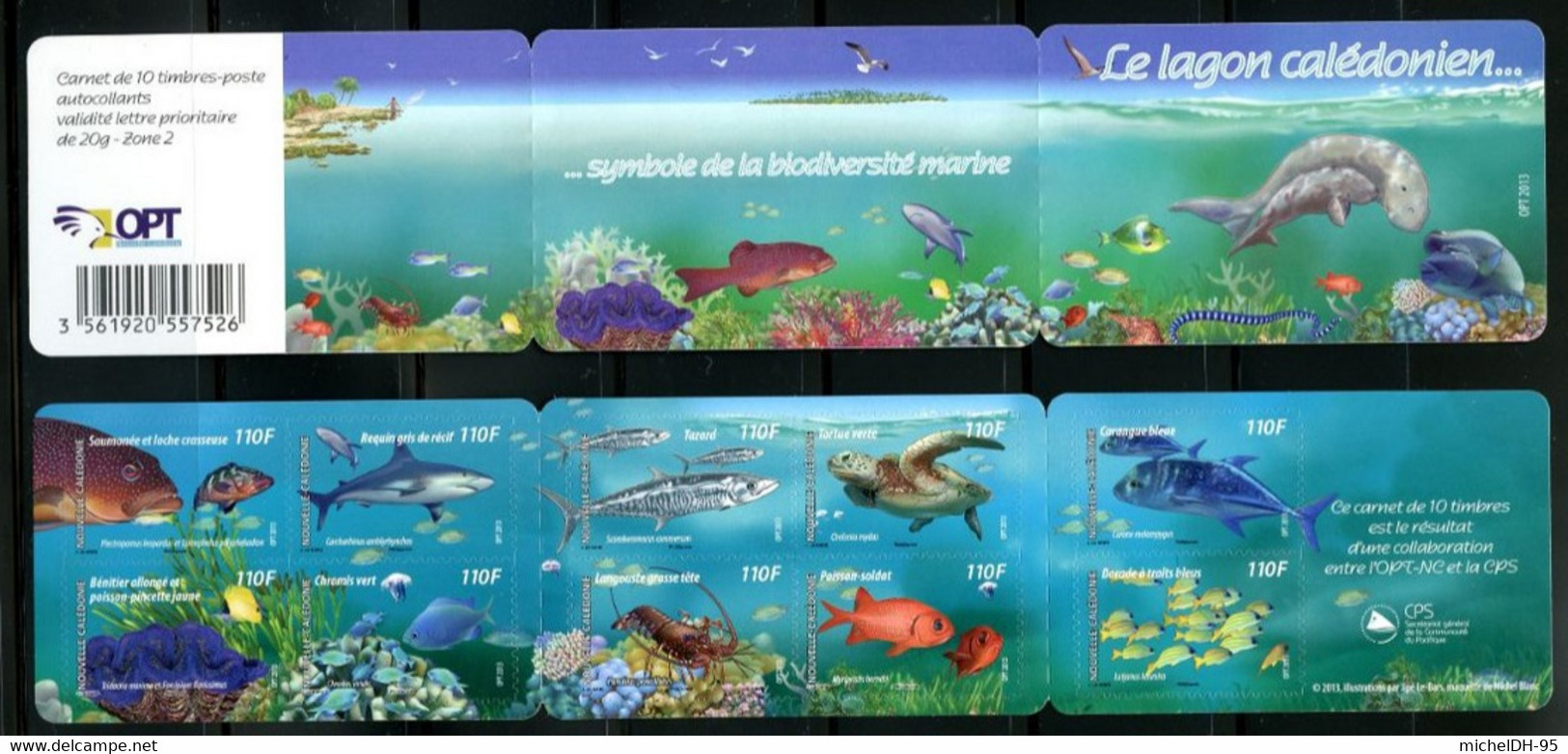 Nouvelle Calédonie - 2013 - Carnet Autoadhésif Faune Marine Du Lagon Calédonien  - 10 Timbres - Nos 1177 à 1186- Cote 25 - Markenheftchen