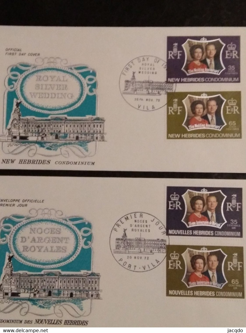 2 Fdc 1er Jour Noces D'argent Royales 1972 Français Et Anglais - FDC