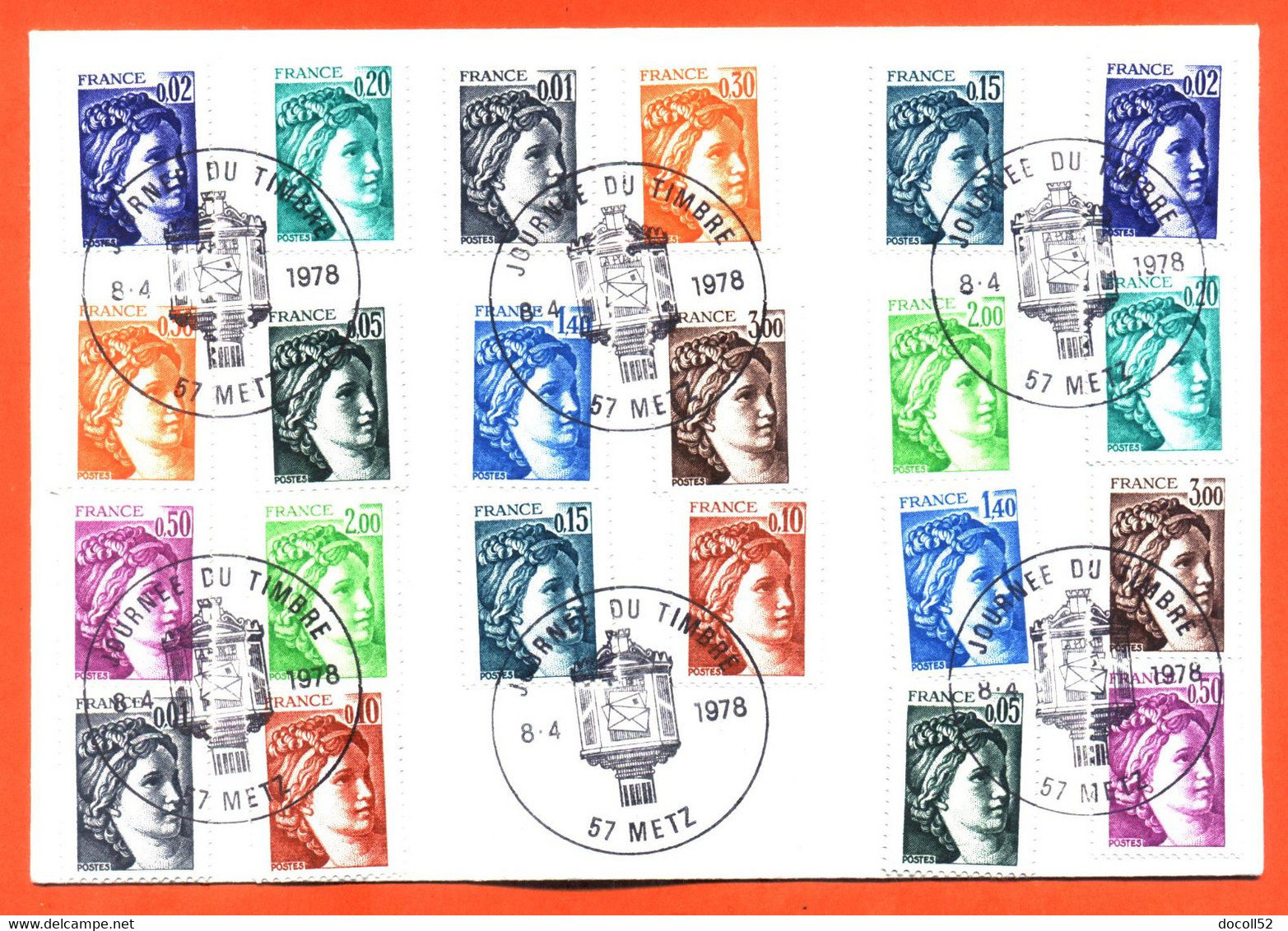 Enveloppe Journée Du Timbre 08/04/1978 Metz 22 Valeurs Sabine -1-2-5-10-15-20-30-50-1,40-2,00- 3,00 X 2 Tous - Used Stamps