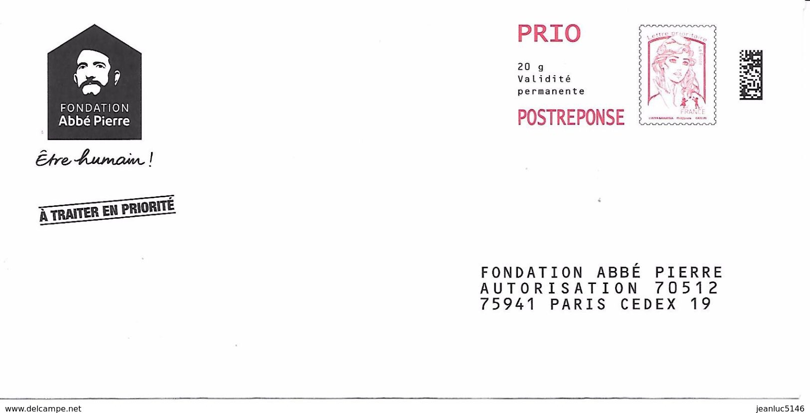 Prêt-à-poster. Enveloppe Prio Postréponse Ciappa-Kavena Fondation Abbé Pierre - PAP: Antwort/Ciappa-Kavena