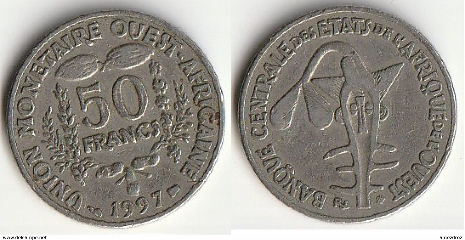 Piece 50 Francs CFA 1997 Afrique De L'Ouest Origine Cote D'Ivoire - Elfenbeinküste