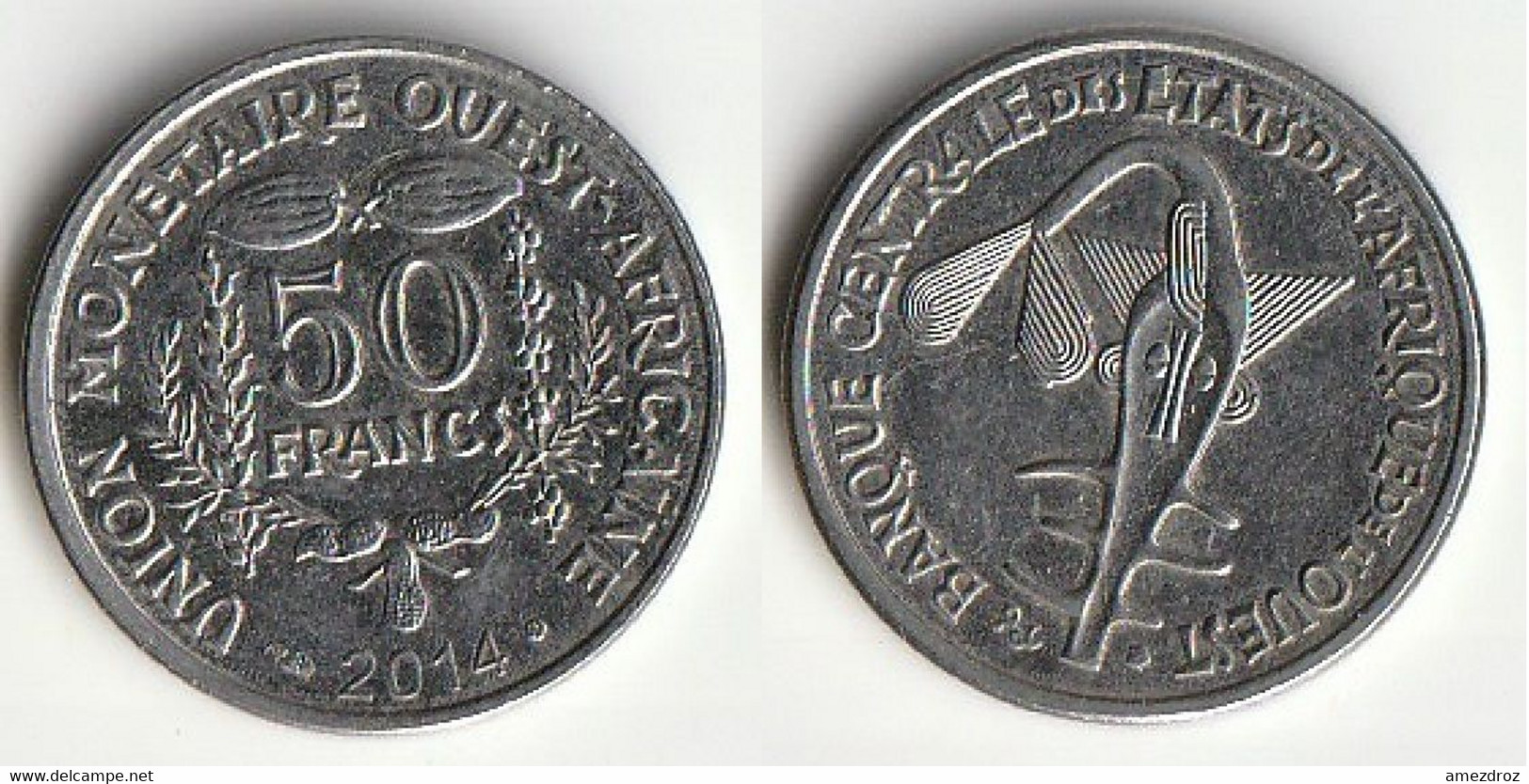 Piece 50 Francs CFA 2014 Afrique De L'Ouest Origine Cote D'Ivoire - Costa De Marfil