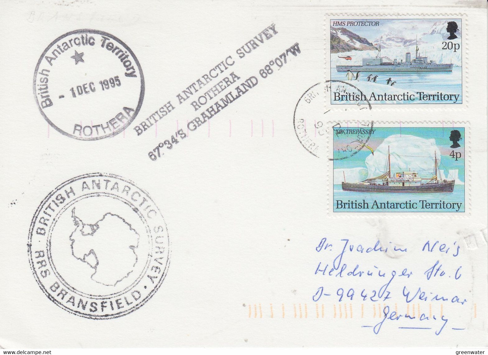 British Antarctic Territory (BAT)  Ca RRS Bransfield  Card Ca Rothera  1 DE 1995 (AT187) - Covers & Documents